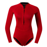 Maxbell Women Neoprene Sleeve Wetsuit Front Zip Diving Bikini Suit Red     M