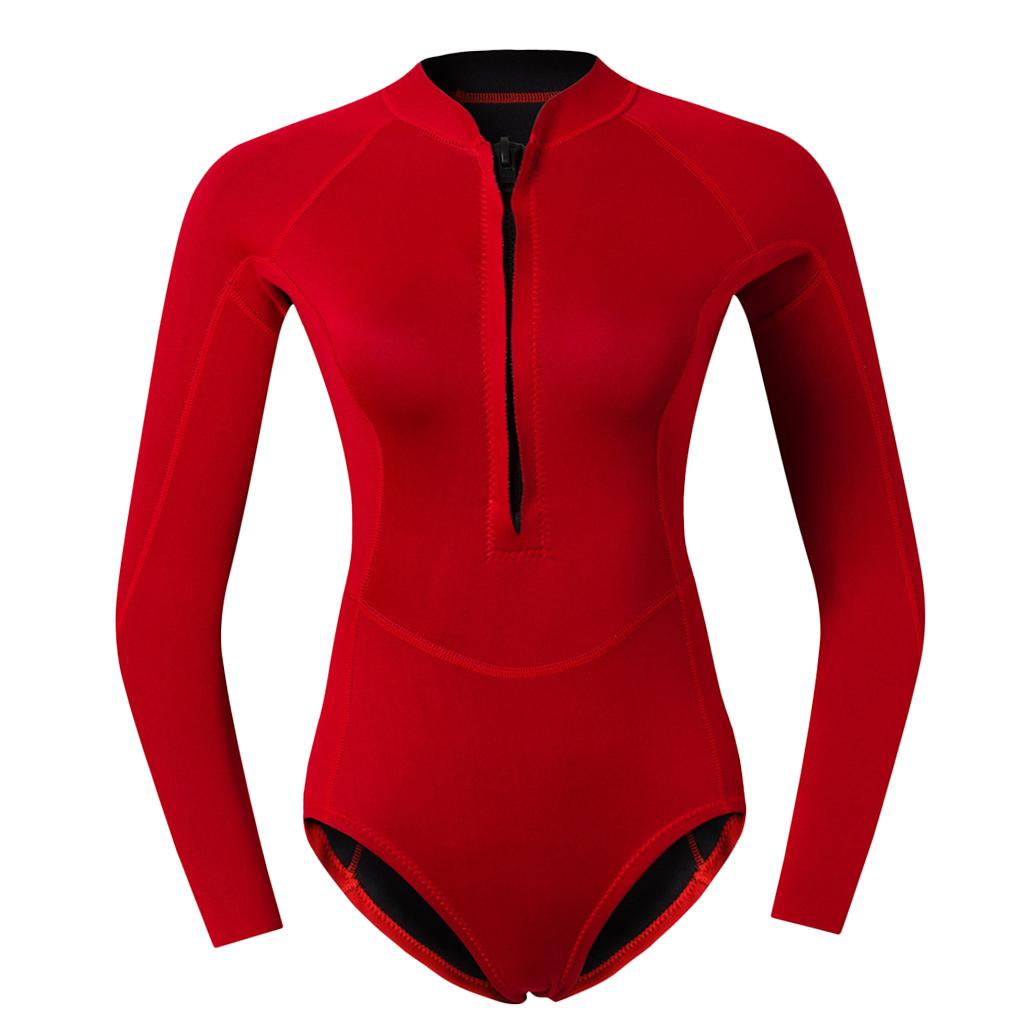 Maxbell Women Neoprene Sleeve Wetsuit Front Zip Diving Bikini Suit Red      L