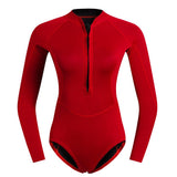Maxbell Women Neoprene Sleeve Wetsuit Front Zip Diving Bikini Suit Red      L