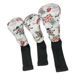 Maxbell 3 Sets Skull Golf Club Headcover 460cc Driver Wood Head Cover No. 1 3 5 Red