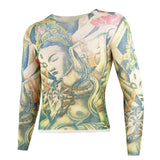 Maxbell Men Summer Elastic Ultra-thin Quick-drying Long Sleeve Tattoo Bodysuit No.17