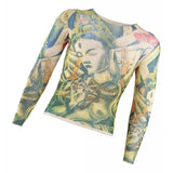 Maxbell Men Summer Elastic Ultra-thin Quick-drying Long Sleeve Tattoo Bodysuit No.17