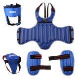 Maxbell Boxing Protective Gear Set Shin Leg Chest Guard Helmet Groin Protector Blue