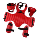 Maxbell Sanda Protective Gear Set Shin Leg Chest Guard Helmet Groin Protector Red