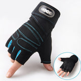 Maxbell Cycling Fingerless Gloves Half Finger Sports Gloves Black+Light Blue  XL