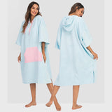 Surf Poncho Change Robe Hooded Wetsuit Towel with Pocket Swimming Blue