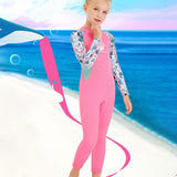 Maxbell One-piece Long Sleeve Girls Wetsuit Diving Suit Warm Snorkeling Surfing Pink XXL