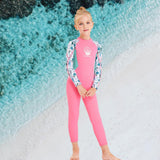 Maxbell One-piece Long Sleeve Girls Wetsuit Diving Suit Warm Snorkeling Surfing Pink XXL