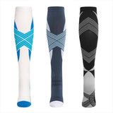 Maxbell 1 Pair Knee High Compression Socks Running Sport Stcok Ankle White Blue L-XL