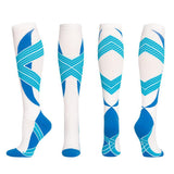 Maxbell 1 Pair Knee High Compression Socks Running Sport Stcok Ankle White Blue L-XL
