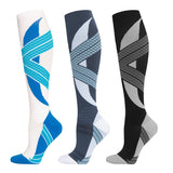 Maxbell 1 Pair Knee High Compression Socks Running Sport Stcok Ankle White Blue L-XL