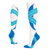 Maxbell 1 Pair Knee High Compression Socks Running Sport Stcok Ankle White Blue L-XL