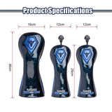 Maxbell 3x PU Golf Wood Headcovers Set Head Covers Velvet Lining with Number Tag Blue