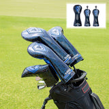 Maxbell 3x PU Golf Wood Headcovers Set Head Covers Velvet Lining with Number Tag Blue