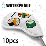 Maxbell Set of 10 Sushi Pattern PU Golf Iron Head Covers Sets Soft Feel White