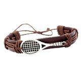 Maxbell Fashion Braided Leather Bracelet Wrist Cuff Bangle Tennis Racket Decorative