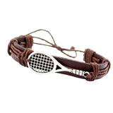 Maxbell Fashion Braided Leather Bracelet Wrist Cuff Bangle Tennis Racket Decorative