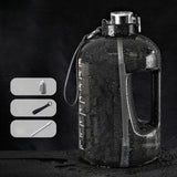 Maxbell Water Bottle with Straw Time Marker Sports Water Jug Workout Yoga Black 1.6L