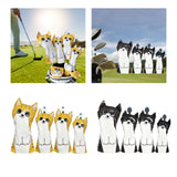 Maxbell 4Pcs Cat Golf Wood Head Cover Golf Club Headcover PU Leather Waterproof Yellow