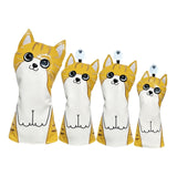 Maxbell 4Pcs Cat Golf Wood Head Cover Golf Club Headcover PU Leather Waterproof Yellow