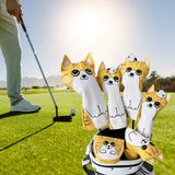 Maxbell 4Pcs Cat Golf Wood Head Cover Golf Club Headcover PU Leather Waterproof Yellow