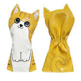 Maxbell 4Pcs Cat Golf Wood Head Cover Golf Club Headcover PU Leather Waterproof Yellow