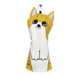 Maxbell 4Pcs Cat Golf Wood Head Cover Golf Club Headcover PU Leather Waterproof Yellow