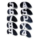 Maxbell 10x Neoprene Golf Iron Headcovers Anti Scratch Wedges Covers with Number Tag black and white