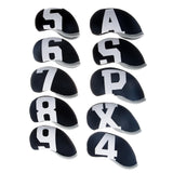 Maxbell 10x Neoprene Golf Iron Headcovers Anti Scratch Wedges Covers with Number Tag black and white