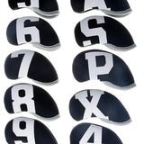 Maxbell 10x Neoprene Golf Iron Headcovers Anti Scratch Wedges Covers with Number Tag black and white