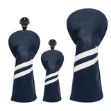 Maxbell 3x Golf Wood Head Cover Headcover with Interchangeable Number Tag Protector Dark Blue