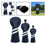 Maxbell 3x Golf Wood Head Cover Headcover with Interchangeable Number Tag Protector Dark Blue