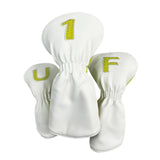 Maxbell 3Pcs PU Wood Golf Head Covers Men Women Universal Golf Club Head Covers White Yellow