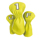 Maxbell 3Pcs PU Wood Golf Head Covers Men Women Universal Golf Club Head Covers White Yellow