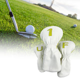 Maxbell 3Pcs PU Wood Golf Head Covers Men Women Universal Golf Club Head Covers White Yellow