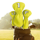 Maxbell 3Pcs PU Wood Golf Head Covers Men Women Universal Golf Club Head Covers White Yellow