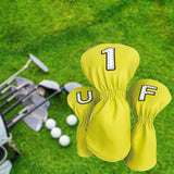 Maxbell 3Pcs PU Wood Golf Head Covers Men Women Universal Golf Club Head Covers White Yellow