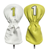 Maxbell 3Pcs PU Wood Golf Head Covers Men Women Universal Golf Club Head Covers White Yellow