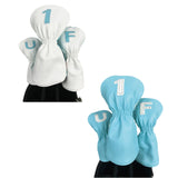 Maxbell 3Pcs PU Wood Golf Head Covers Men Women Universal Golf Club Head Covers Blue White