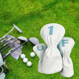 Maxbell 3Pcs PU Wood Golf Head Covers Men Women Universal Golf Club Head Covers Blue White