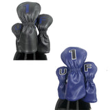 Maxbell 3Pcs PU Wood Golf Head Covers Men Women Universal Golf Club Head Covers Blue Black