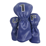 Maxbell 3Pcs PU Wood Golf Head Covers Men Women Universal Golf Club Head Covers Blue Black