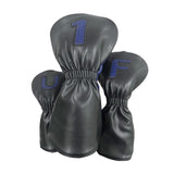 Maxbell 3Pcs PU Wood Golf Head Covers Men Women Universal Golf Club Head Covers Blue Black