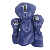 Maxbell 3Pcs PU Wood Golf Head Covers Men Women Universal Golf Club Head Covers Blue Black