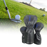 Maxbell 3Pcs PU Wood Golf Head Covers Men Women Universal Golf Club Head Covers Blue Black