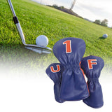 Maxbell 3Pcs PU Wood Golf Head Covers Men Women Universal Golf Club Head Covers Blue Orange