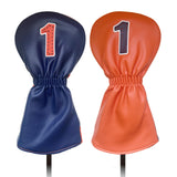 Maxbell 3Pcs PU Wood Golf Head Covers Men Women Universal Golf Club Head Covers Blue Orange