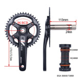 Maxbell Mountain Bike Crankset Bicycle Crank Arm Set Hollow Bottom Bracket Parts 170mm