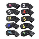 Maxbell Leather Golf Irons Head Covers Embroidery Number, Golf Head Protector Guard Black