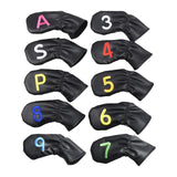 Maxbell Leather Golf Irons Head Covers Embroidery Number, Golf Head Protector Guard Black